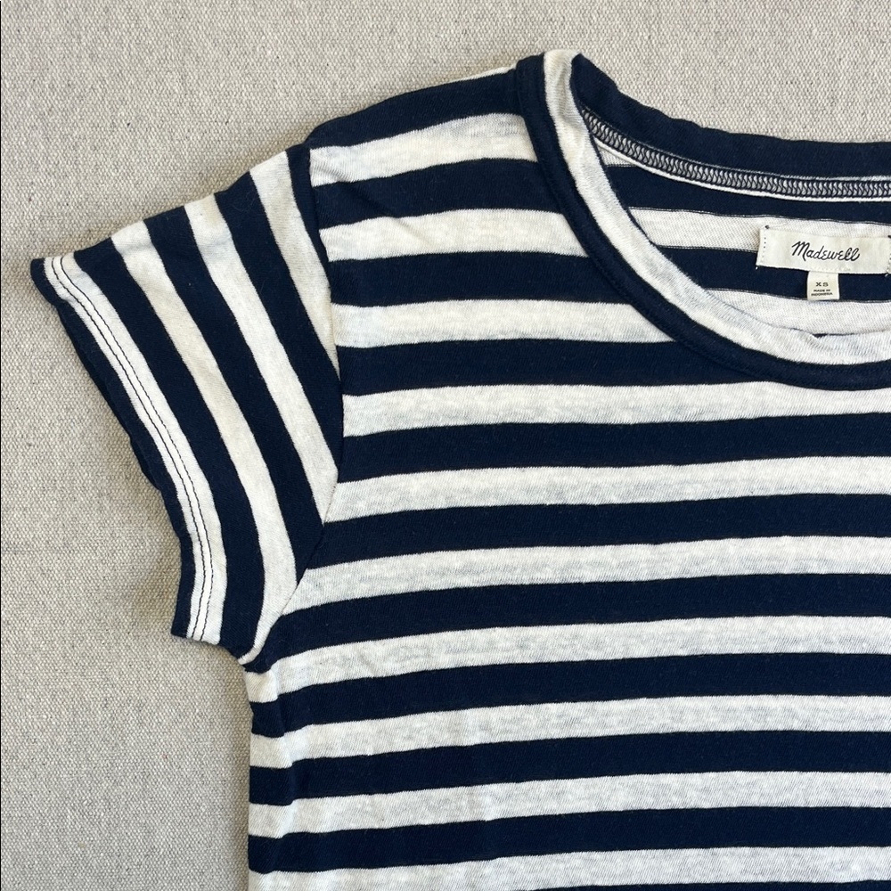 Madewell Navy White Stripe Tee XS 100% Cotton Coastal French Girl Top - Picture 3 of 10